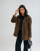 Veste blazer femme en suédine marron avec poches