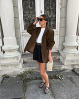 Veste blazer femme en suédine marron avec poches